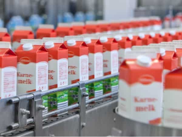 buttermilk cartons onveyer belt dairy production facility